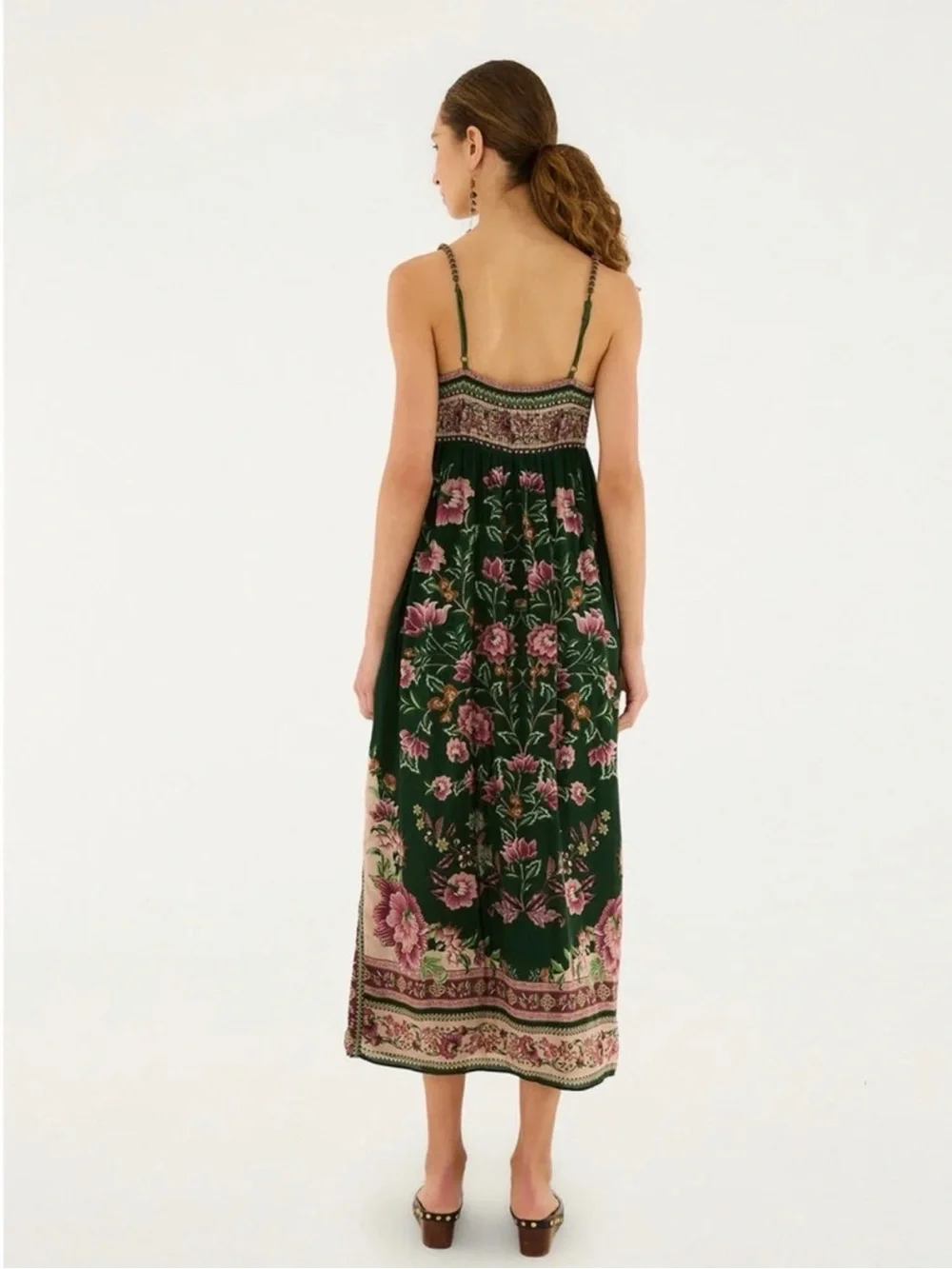 FARM Rio Green Floral Midi Dress Size L - Picture 3 of 6